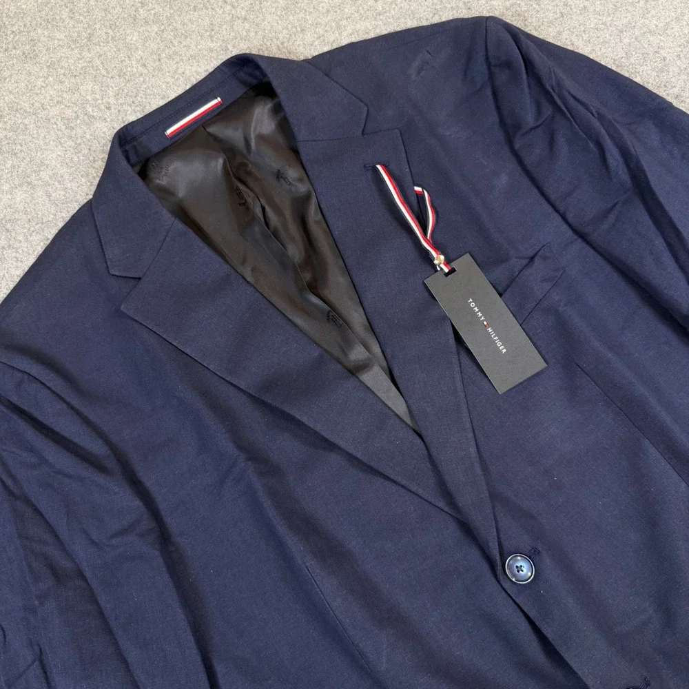 Tommy Hilfiger Mens Campo-TH Navy Linen Blazer Jacket 46 Short CAMP1AHL0000